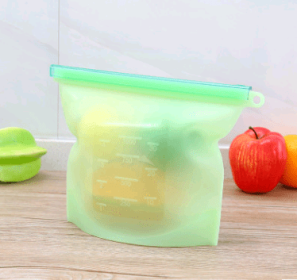 Silicone fresh-keeping bag vacuum sealed bag food  storage bag refrigerator food fruit storage bag (Option: Green-1000ml)