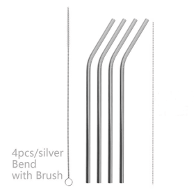 Colourful Reusable Stainless Steel Straws (Option: Silver-BEND)