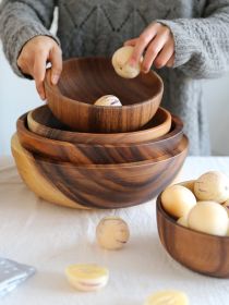 Kitchen Natural Wooden Bowl Household Fruit Bowl Salad Bowl For Home Restaurant Food Container Wooden Utensils Note The Size Hot (Option: Brown-All size)