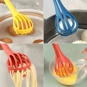 1pc; Multifunctional 3-in-1 Egg Whisk Food Holder Noodle Holder Baking Tool Egg Stirrer Manual Whisk 1 Pack 11.02''×2.76'' (Color: Yellow)